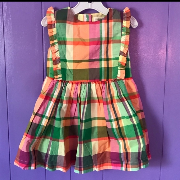 Robe D'été Plaid Gymboree Taille 7 Avec Headpiece Fleuri - Occasion Comme Neuve, Style Halter